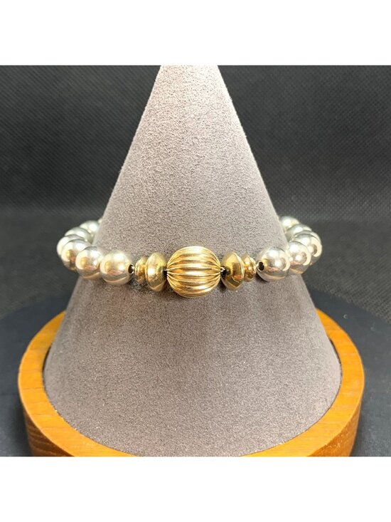 Jewelry - Beaded Bracelet Two Tone Solid Sterling Silver 925 Size 7'' Length